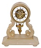 C.1880, French, Farcot, Swinging Doll timepiece, a white soft marble case with ormolu accents, the doll swinging front to rear as the clock runs, the unique movement with two escape wheels and chaff cutter escapement.