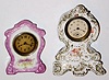 Lot of two: 1) C.1905 New Haven Clock Co., 30-hour lever movement porcelain timepiece.