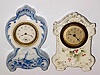 Better lot of two: 1) C.1910 New Haven Clock Co., 30-hour lever movement porcelain timepiece.