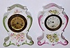 Lot of two look-a-likes: C.1905 New Haven Clock Co. and Ansonia Clock Co., 30-hour lever movement porcelain timepieces.