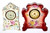 Lot of two: 1) C.1900 New Haven Clock Co., 30-hour lever movement porcelain timepiece.
