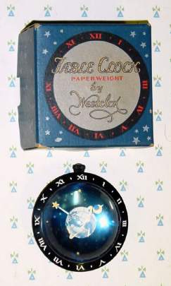 C.1930, Westclox, LaSalle, Ill, TABLE CLOCK PAPERWEIGHT, one day duration, with original retail box and guarantee certificate. — Antique Clocks Price Guide