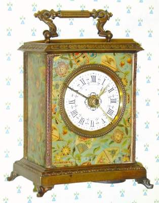C.1890, French, Japy Freres, Grand Prix de l'Horologerie-1878, souvenir caliber, pendulette, portable clock with Oriental decorations, one day w/alarm. — Antique Clocks Price Guide