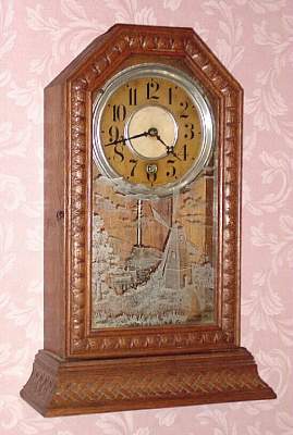 C.1908, Sessions Clock Co., Forestville, Conn., "Unique 1", 8-day mantel timepiece. It is unusual to find gingerbread type clocks as timepieces, but the "Unique" line was Sessions attempt at cheaper items. — Antique Clocks Price Guide