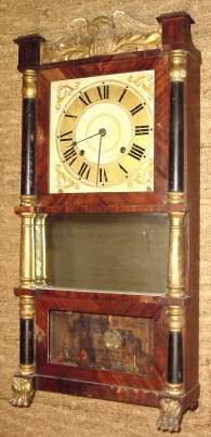 C.1835, John Birge for George Mitchell, Bristol, Conn., 8-day time/strike weight triple decker shelf clock, with potential. — Antique Clocks Price Guide