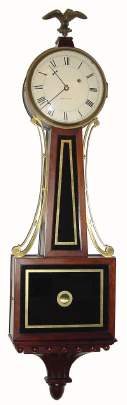 C.1960, New England, banjo timepiece, 8-day weight. — Antique Clocks Price Guide