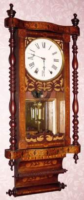 C.1880, Anglo-American, Inlaid Wall clock, 8-day gong strike with mirror behind pendulum. — Antique Clocks Price Guide