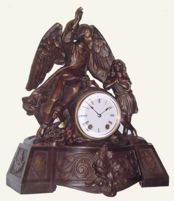 C.1872, Seth Thomas' Sons and Co, NY, "No. 8011" , 8-day time + strike figural mantel clock, a praying child to the left, with a merciful angel overlooking. — Antique Clocks Price Guide