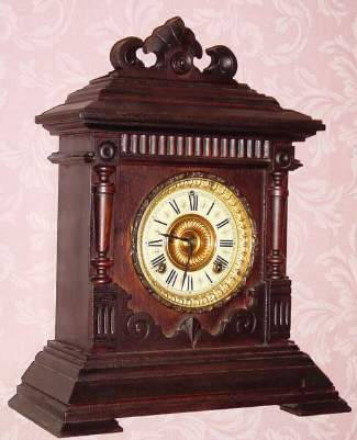 C.1894, Ansonia Clock Co., NY, "SHARON" , walnut cased cabinet clock. 8-day time and strike. — Antique Clocks Price Guide