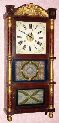 C.1845, Birge and Fuller, Bristol, Conn, TRIPLE DECK shelf clock, 2-weight, time and strike with Ives style strap brass movement (with wedge shaped holes in wheels). — Antique Clocks Price Guide