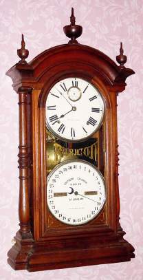 C.1880, Southern Calendar Clock Co., "Fashion No. 4" , 8-day time and strike, double dial, perpetual calendar clock. — Antique Clocks Price Guide
