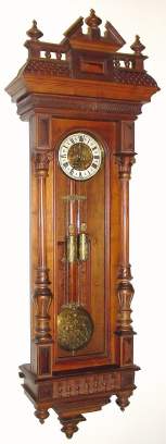 C.1880, Austrian, Large 3/4 Column, Walnut, Vienna Regulator, with engraved dial center, weights, and pendulum (including pendulum decorations), 2-weight, 8-day — Antique Clocks Price Guide