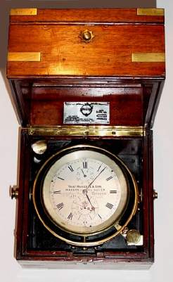 English, C.1890, Thos Russell and Son, Liverpool, 2-day marine chronometer in a 3-tier case with brass corners [all 4]. — Antique Clocks Price Guide