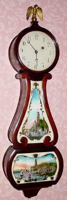 C.1914, Chelsea Clock Co., for Harris and Harrington, LYRE BANJO, 1-Wt, 8-day timepiece in mahogany. — Antique Clocks Price Guide