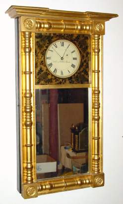C.1827, Samuel Abbott, Boston, Federal Mirror clock, 8-day timepiece with restrained weight on rod followers. — Antique Clocks Price Guide