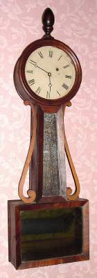 C.1835, Massachusetts, Attleboro Banjo, 8-day weight driven timepiece, with a letter from Shorty LaRose, who made the side-arms for the clock in 1975. — Antique Clocks Price Guide