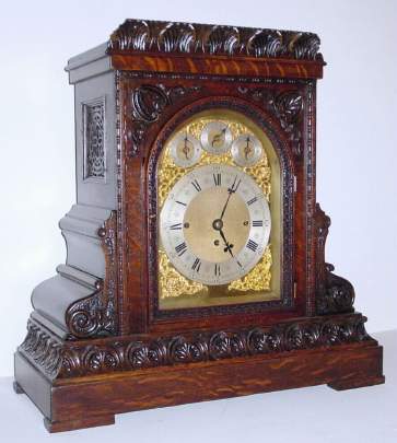 C.1900, English, Frederick Jas Lockwood, West Norwood, London, 8-bell, 3-Fusee, 2-tune, quarter chiming bracket clock, in oak, week duration. — Antique Clocks Price Guide