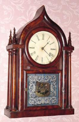 C.1855, E. C. Brewster and Son, Bristol, Conn, Onion Top, shelf clock, mahogany case, 8-day time and gong strike. — Antique Clocks Price Guide