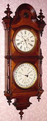 C.1878, Welch, Spring and Co., Forestville, Conn., "No. 5 Regulator, B. W." 30-day calendar timepiece with a B. B. Lewis calendar movement. — Antique Clocks Price Guide