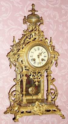 C.1897 German, Gustav Becker, No. 1,286,547, 8-day time/strike rococo gilt brass and onyx case mantel clock. — Antique Clocks Price Guide
