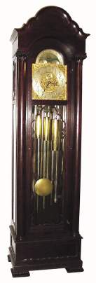 C.1924, Herschede Hall Clock Co., Cincinnati, Ohio, Pattern 222, Georgian, 13 tube, quarter chiming tall clock, in mahogany, single tune, 3-weight. — Antique Clocks Price Guide