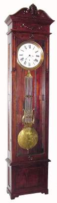C.1890, American Jeweler's Regulator, unsigned, 8-day, center sweep seconds, grid iron pendulum, in an oak floor case. — Antique Clocks Price Guide