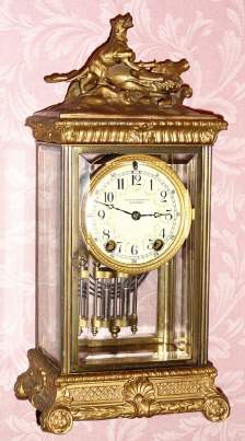 C.1904, Seth Thomas Clock Co., Thomaston, Conn., "Empire No. 14" , 8-day time and gong strike crystal regulator, mantel clock. — Antique Clocks Price Guide