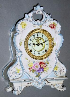 C.1895, Ansonia Clock Co, NY, Royal Bonn, "No. 504", porcelain china clock, clean and running. — Antique Clocks Price Guide