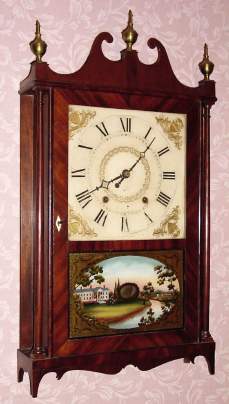 C.1828, Ephraim Downes, Bristol Con., Pillar and Scroll, 30 hour wooden works shelf clock. — Antique Clocks Price Guide