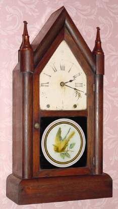 C.1879, Seth Thomas Clock Co., Thomaston, Conn, SHARP GOTHIC, 8-Day time and strike steeple clock, in rosewood. — Antique Clocks Price Guide