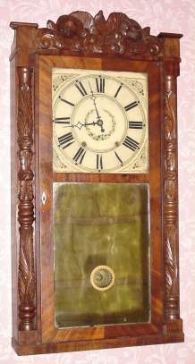 C.1835, Riley Whiting, Winchester, Conn, 30-hour time and strike wood movement carved column and splat shelf clock. — Antique Clocks Price Guide