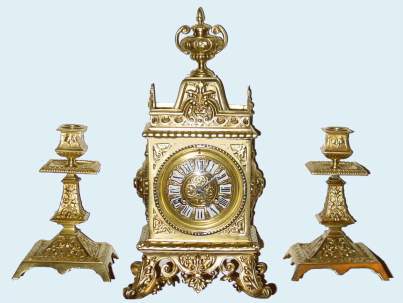 C.1900, Japy Freres, 8-day time + strike garniture set (3-piece), for Bigelow, Kennard and Co. — Antique Clocks Price Guide