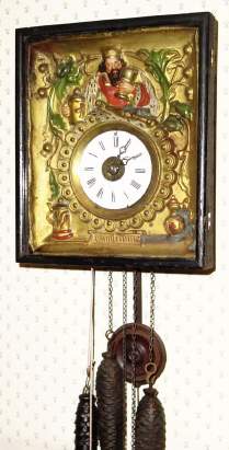 C.1860, German, 30-hour time/ gong strike/ bell alarm picture frame clock. — Antique Clocks Price Guide