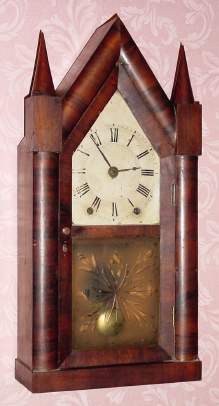 C.1850, Brewster and Ingrahams, Bristol, Conn, 30-Hour Steeple , with brass springs, cut glass tablet, and great full label. — Antique Clocks Price Guide