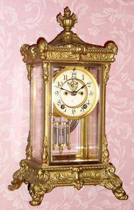 C.1914, Ansonia Clock Co., NY, "ELYSIAN", 4-glass crystal regulator, cast white metal. — Antique Clocks Price Guide