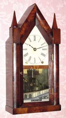C.1850, Brewster and Ingrahams, Bristol, Conn, STEEPLE clock, 8-day, brass spring, mahogany case. — Antique Clocks Price Guide