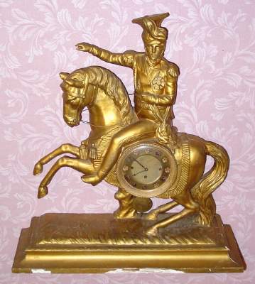 C.1815, Austrian, Gilt Wood Mantel Clock, a royal figure on horse back, 3-Tr, Grand Sonnerie, 1-day duration. — Antique Clocks Price Guide