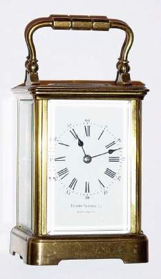 C.1900, French, Brass Cased Carriage Clock, time and strike, retailed by Tilden Thurber, Providence (on dial). — Antique Clocks Price Guide
