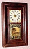  C.1845, Hotchkiss and Fields, Burlington, Conn, 30-hour time/strike/alarm wood movement OG shelf clock. 