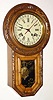  C.1910, Japan, Mini Round Drop school clock with carved bezel and calendar, 8-day with strike. 