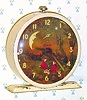  C.1946, Canada, "Pixie", 30-hour novelty alarm timepiece (2 Pixies in red clothes are rocking on a teeter totter).