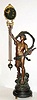 C.1890, French, Bronzed Spelter Swinging Mystery Timepiece, uncommon figure of ARION with harp (par Louis Moreau), with 35.5" arm [90cm], and 6" [15cm] ball. 