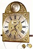  Movement ONLY, C.1780-1800, English, Ian Ronning, Newmarket, Brass Dial, 8-day tall clock movement with mat center, aperture above 6 for rolling calendar, and seconds hand. 