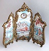  C.1900, Swiss, Miniature 3-pc Enamel Screen, with a Swiss bar style, key-wound movement, and a tiny dial in the central screen, 1-day. 