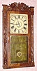  C.1835, Riley Whiting, Winchester, Conn, 30-hour time and strike wood movement carved column and splat shelf clock. 