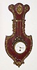  C.1890, French, Small Wall Lyre clock, red marble case with ormolu trim, with small platform movement that fits 2.5" hole (plates are 1.75" in diameter). 