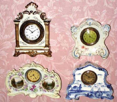 C.1910, Lot of 4 Novelty China Clocks: — Antique Clocks Price Guide