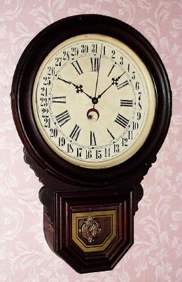 C.1909, E. Ingraham and Co., "Dew Drop Calendar", 8-day calendar wall timepiece. — Antique Clocks Price Guide