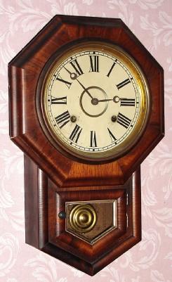 C.1889, E. N. Welch Mfg. Co., Forestville, Conn., "8 Inch Drop Octagon", 8-day time and gong strike school clock. — Antique Clocks Price Guide