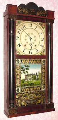 C.1830, Seth Thomas, Plymouth, Conn., 30-hour wood movement half column and splat shelf clock. — Antique Clocks Price Guide
